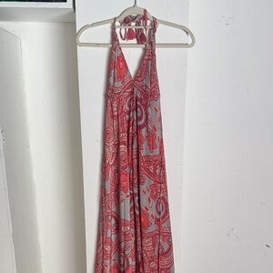 Halter Maxi Dress in Coral Paisley